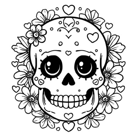 Caveira Kawaii (Desenho para Colorir)