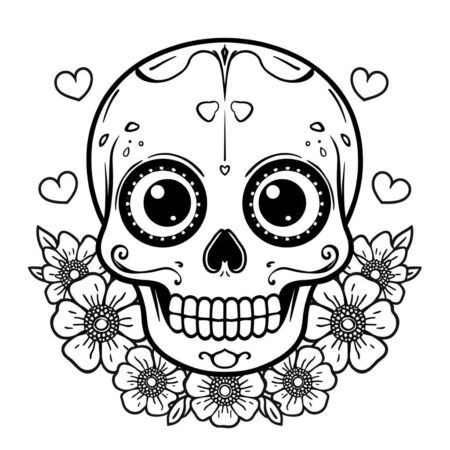 Caveira Kawaii Fofa (Desenho para Colorir)