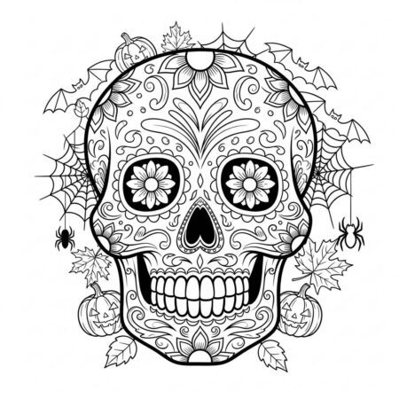 Caveira Mexicana de Halloween (Desenho para Colorir)