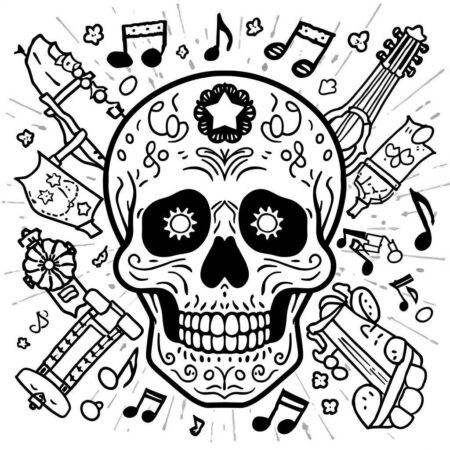 Caveira Musical (Desenho para Colorir)
