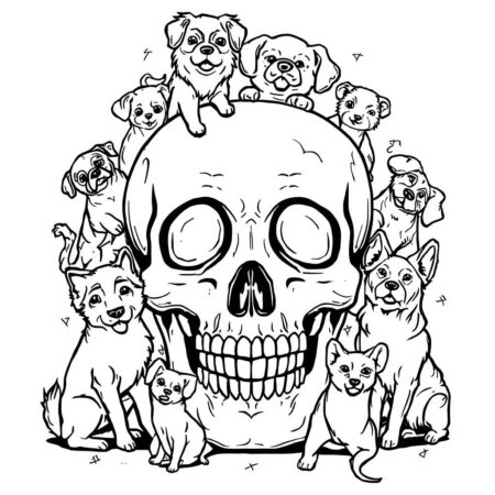 Caveira com Bichos de Estimacao (Desenho para Colorir)