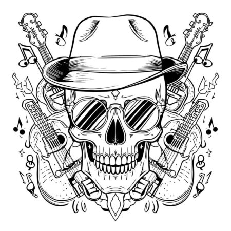 Caveira com Chapeu (Desenho para Colorir)