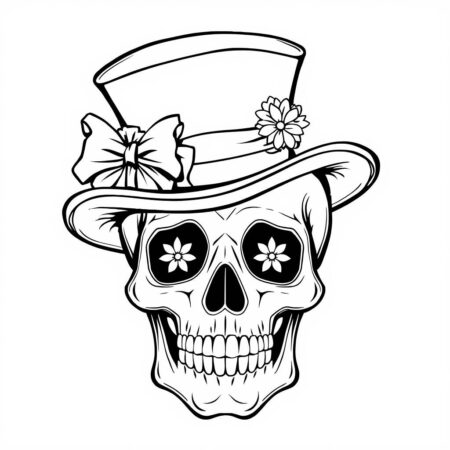 Caveira com Chapeu (Desenho para Colorir)
