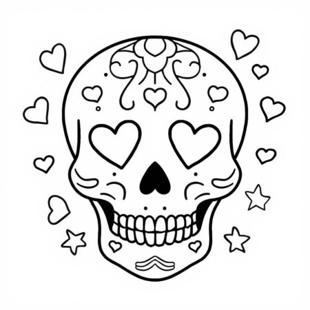 Caveira com Coracoes (Desenho para Colorir)