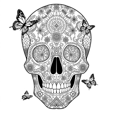 Caveira com Flores (Desenho para Colorir)