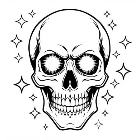 Caveira com Olhos Brilhantes (Desenho para Colorir)