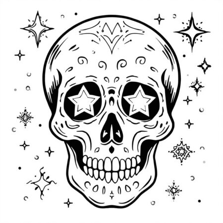 Caveira com Olhos de Estrela (Desenho para Colorir)