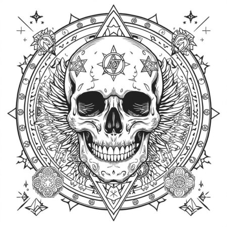 Caveira com Simbolos Misticos (Desenho para Colorir)