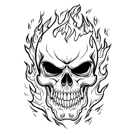Caveira e Chamas (Desenho para Colorir)