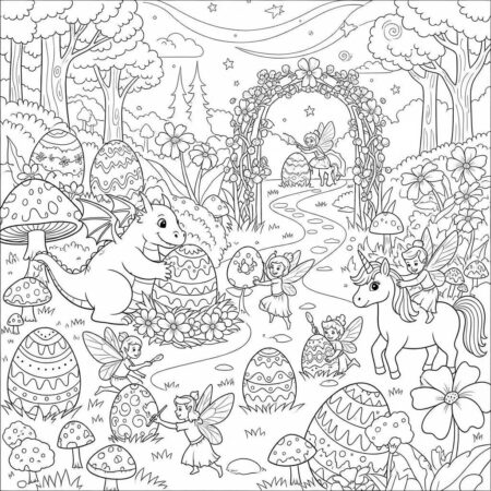 Cenario Pascoa Encantado (Desenho para Colorir)