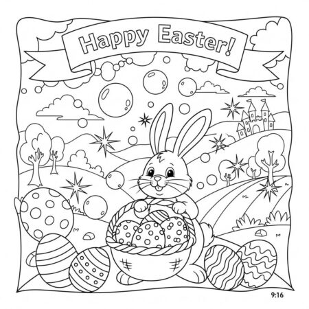 Cenario Pascoa Magico (Desenho para Colorir)