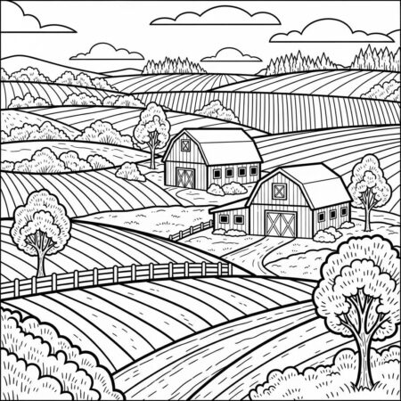 Cenario Rural no Outono (Desenho para Colorir)