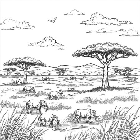 Cenario da Savana (Desenho para Colorir)