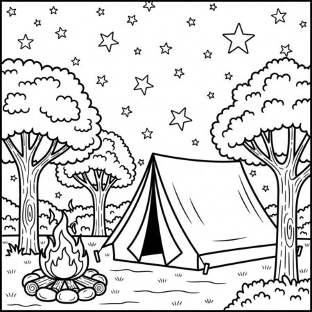 Cenario de Acampamento de Verao (Desenho para Colorir)