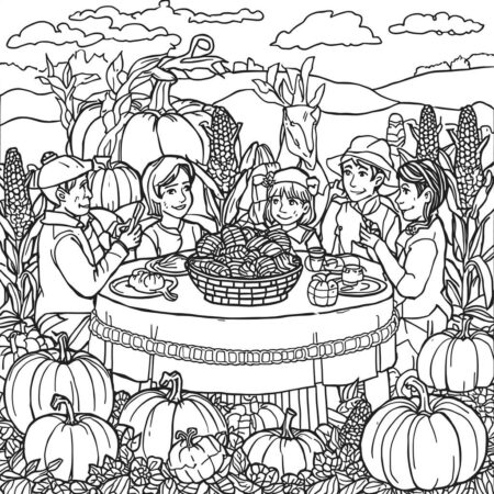 Cenario de Dia de Acao de Gracas (Desenho para Colorir)