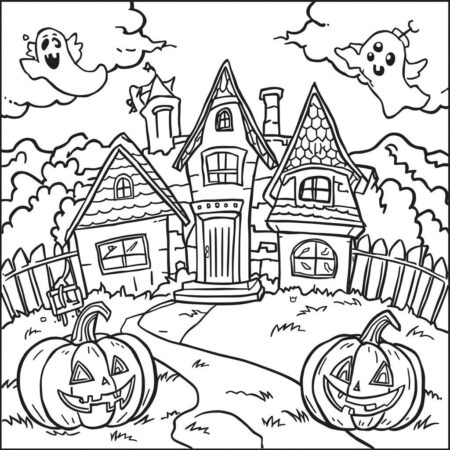 Cenario de Festa de Halloween (Desenho para Colorir)