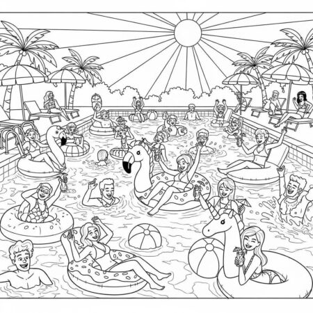 Cenario de Festa na Piscina (Desenho para Colorir)
