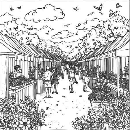 Cenario de Festival de Flores (Desenho para Colorir)