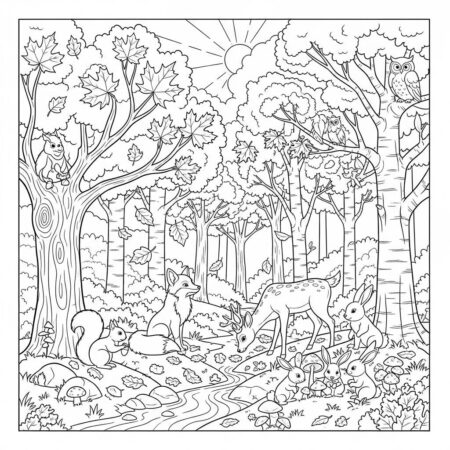 Cenario de Floresta (Desenho para Colorir)