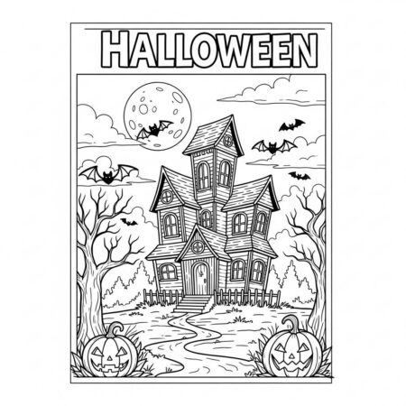 Cenario de Halloween (Desenho para Colorir)