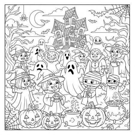Cenario de Halloween Divertido (Desenho para Colorir)
