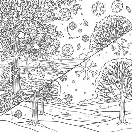 Cenario de Inverno em Outono (Desenho para Colorir)