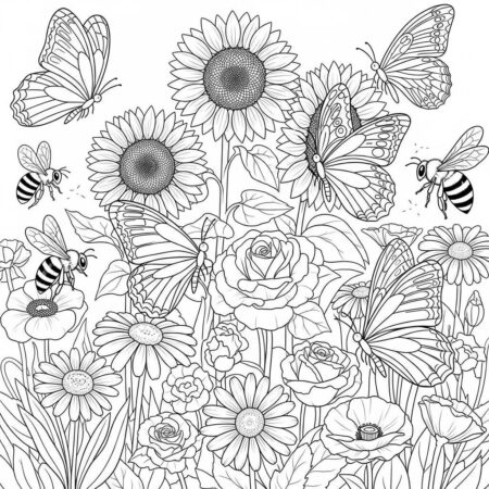 Cenario de Jardins de Verao (Desenho para Colorir)