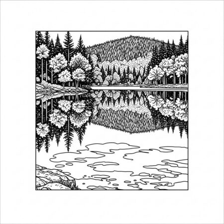 Cenario de Lago (Desenho para Colorir)