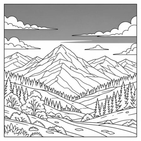Cenario de Montanha (Desenho para Colorir)