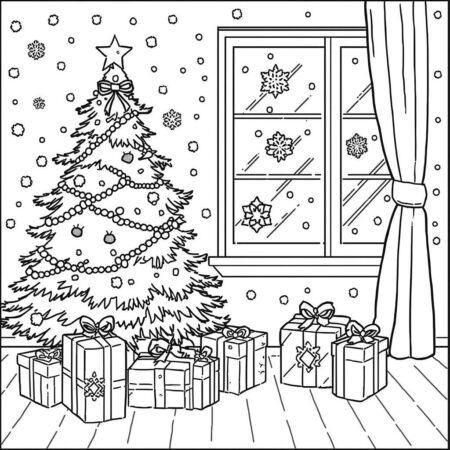 Cenario de Natal Aconchegante (Desenho para Colorir)