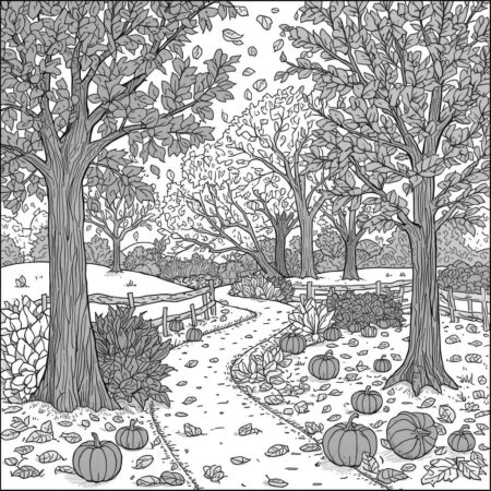 Cenario de Outono Colorido (Desenho para Colorir)