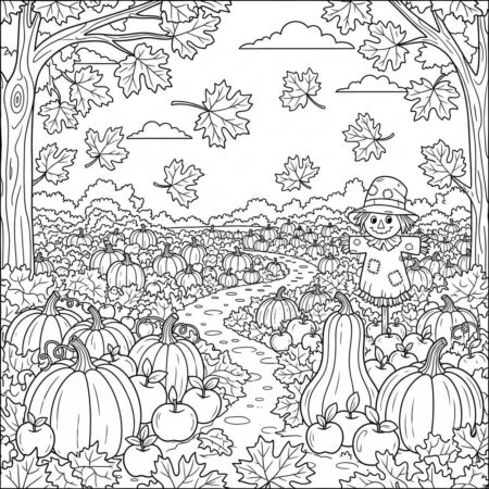 Cenario de Outono com Frutos (Desenho para Colorir)