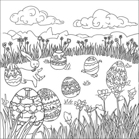 Cenario de Pascoa Alegre (Desenho para Colorir)