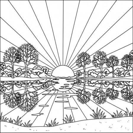 Cenario de Por do Sol (Desenho para Colorir)