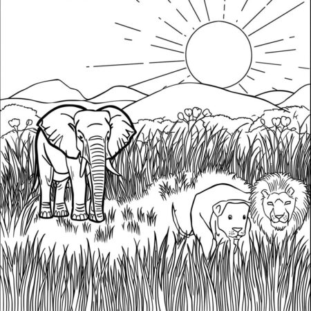 Cenario de Safari Selvagem (Desenho para Colorir)