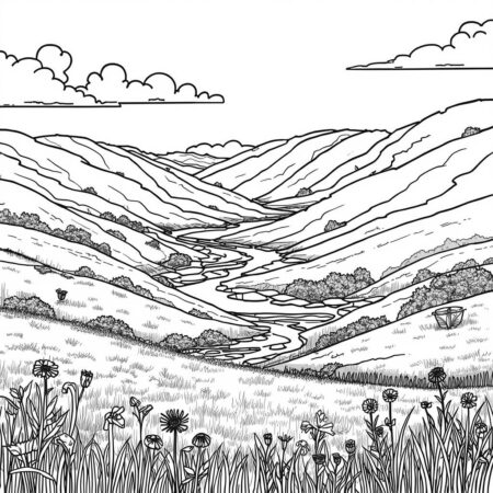 Cenario de Vale Verdejante (Desenho para Colorir)