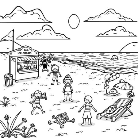 Cenario de Verao Divertido (Desenho para Colorir)