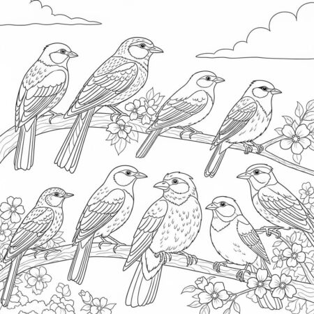 Cenario de Verao com Aves (Desenho para Colorir)