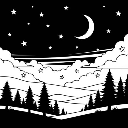 Cenario de Verao com Estrelas (Desenho para Colorir)