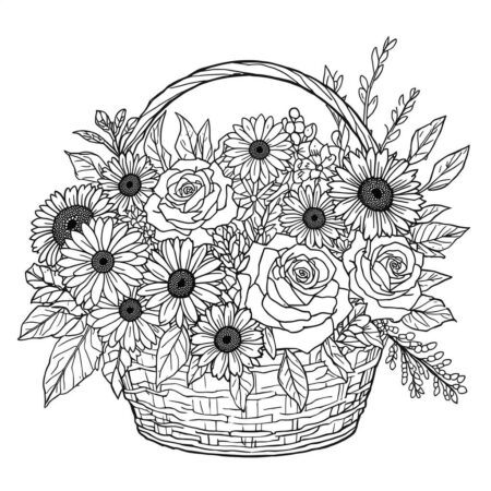 Cesta de Flores (Desenho para Colorir)