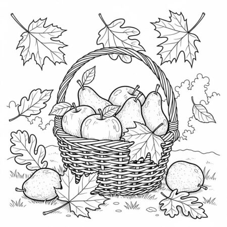 Cesta de Frutas de Outono (Desenho para Colorir)