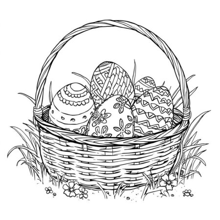 Cesta de Ovos de Pascoa (Desenho para Colorir)