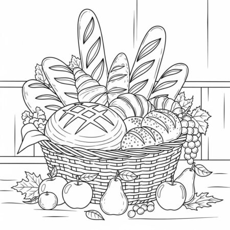 Cesta de Pao de Outono (Desenho para Colorir)
