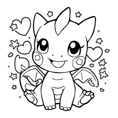 Charizard Kawaii Fofo (Desenho para Colorir)