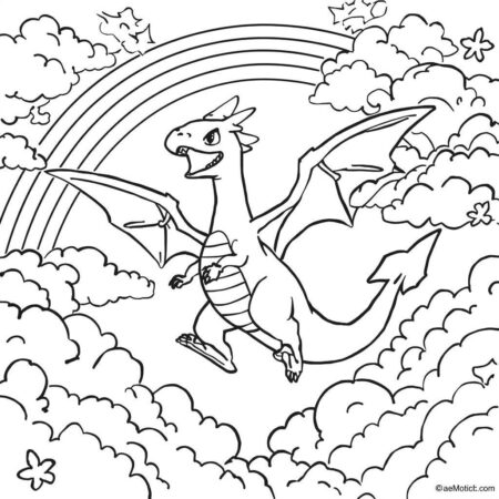 Charizard e Arco Iris (Desenho para Colorir)