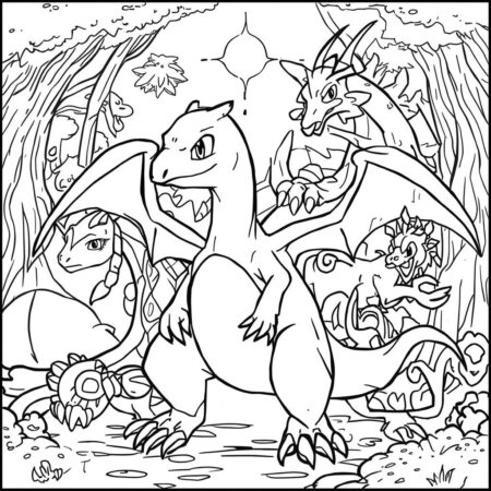 Charizard e Dragoes (Desenho para Colorir)