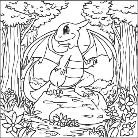Charizard e Natureza (Desenho para Colorir)