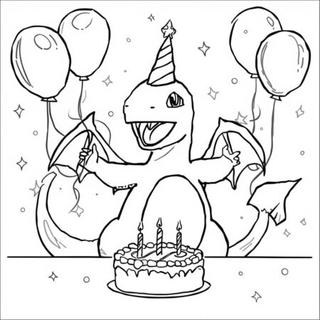 Charizard em Festa (Desenho para Colorir)