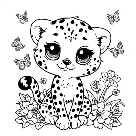 Chita Kawaii com Flores (Desenho para Colorir)