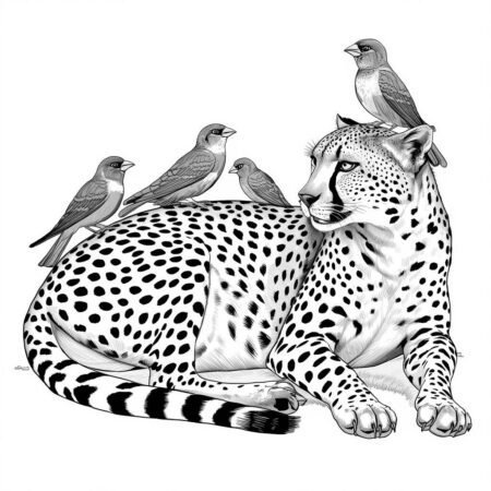 Chita e Passaros Coloridos (Desenho para Colorir)